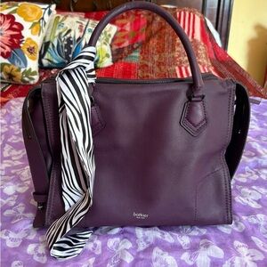 Botkier Plum leatherTote with Zebra Scarf